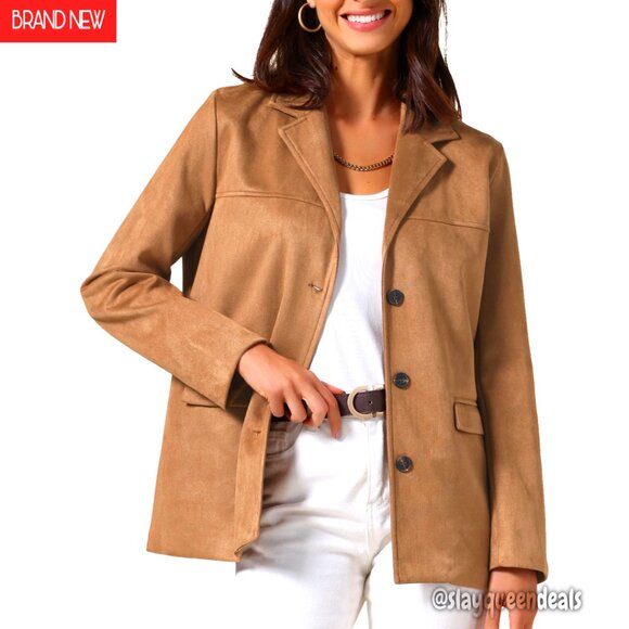 Faux Suede Blazer Women's Business Casual Long Sleeve Work Jacket